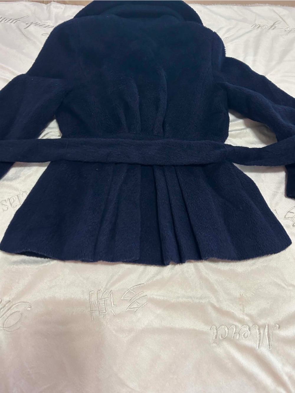 JIGOTT Korean Wool Alpaca Belted Jacket Coat Navy Blue Size 55 XS - Picture 6 of 12
